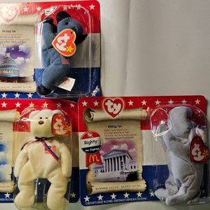 McDonalds TY American Trio Teenie Beanie Babies Righty Lefty & Liberty NIB 2000